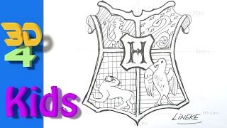 How to draw the Hogwarts Shield Logo  Harry Potter easy for kids [upl. by Ruscio]