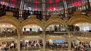 Galeries Lafayette Paris Haussmann 🇫🇷 Free Glasswalk under the Dome amp View from the Rooftop by Night [upl. by Allard]