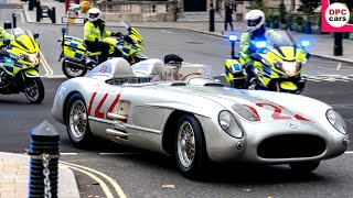 Mercedes Benz 300 SLR 722 in a London tribute to Sir Stirling Moss [upl. by Ardnuahsal]