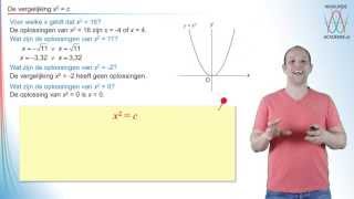 Kwadratische vergelijkingen  de vergelijking x2  c  WiskundeAcademie [upl. by Ilrebma]