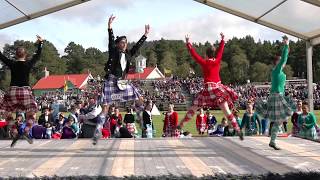 Competitors in the Hullachan Scottish Highland Dance during the 2019 Braemar Gathering in Scotland [upl. by Ecneralc291]