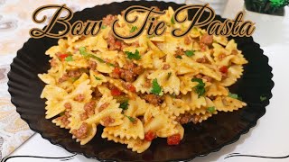 Bow Tie Pasta With Beef Mince  Easily Farfalle Pasta Recipe By Taste with Khadija [upl. by Nomead]