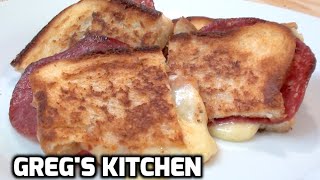 CRISPY SALAMI AND CHEESE TOASTED SANDWICH  Gregs Kitchen [upl. by Ahsiuqram]