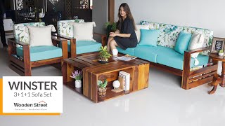 Winster Wooden Sofa Set  Latest Wooden Sofa Set Design  Wooden Street [upl. by Kirven934]