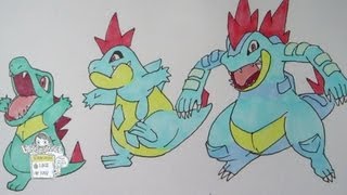 How to draw Pokemon No158 Totodile No159 Croconaw No160 Feraligatr [upl. by Donough70]