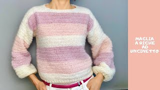 Maglione uncinetto a righe  tutorial facile maglia uncinetto  handmade crochet [upl. by Kinchen]