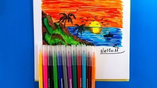 Cómo pintar un paisaje fácil con plumones PAPER MATE [upl. by Iadrahs]