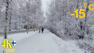 Finland WalksWinter wonderland Snow Road trees covered with white snowtravel4kwinter [upl. by Esikram870]