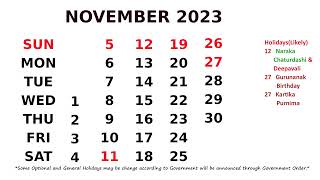 November Calendar 2023 [upl. by Aerbua]