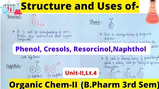 Structure and Uses of Phenol Cresols Resorcinol Naphthol B pharm organic chemistry [upl. by Bobbette]