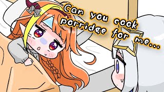 Kanata cooks porridge for Coco who is not feeling wellAnimated HololiveEng sub [upl. by Hamal314]