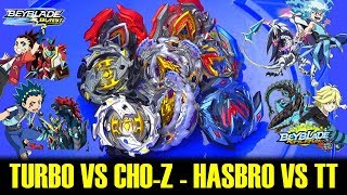 BRANDS BATTLE HASBRO vs TAKARA TOMY Turbo Slingshock VS Super Z BeysBEYBLADE BURSTTURBO VS CHOZ [upl. by Cordelie]