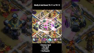 PERFECT SKELLY BAT DONUT TH 11 VS TH 13 clashofclans skellydonut [upl. by Yenahc533]