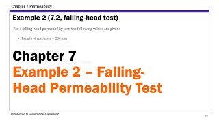 Chapter 7 Permeability  Example 2 Fallinghead permeability test [upl. by Fakieh]