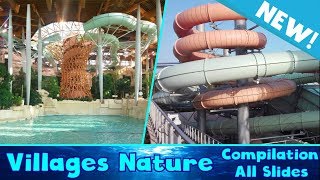 ALL WATER SLIDES at Villages Nature Aqualagon  NEW Indoor water park Paris [upl. by Atihcnoc460]