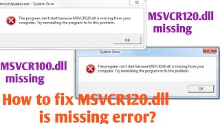 MSVCR120dll is missing  MSVCR110dll is missing  How to resolve MSVCR120dll is missing error [upl. by Inaoj534]