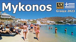 Mykonos 4K  Walking 5 Amazing Beaches  Ocean Views Clubs and Sunbathing [upl. by Carlee765]