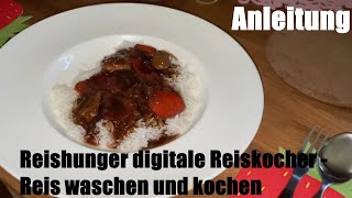 Reis waschen und kochen mit Reishunger digitale Reiskocher 1l 4 Tassen Reis zubereiten Anleitung [upl. by Negaet]