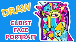 cubism How to Draw Cubism Art  Picasso inspired cubism art lesson for kids  Cubist face drawing [upl. by Igig995]