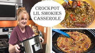 CROCKPOT LIL SMOKIES CASSEROLE  Easy Beanie Weenie Dinner [upl. by Ethelda]