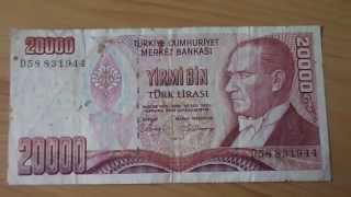 20000 Türk Lirasi papermoney banknote of Turkey  Yirmi Bin [upl. by Hsac960]