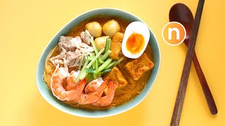 Laksa Lemak 😍  Malaysian Curry Noodles with Coconut Milk  Nyonya Laksa Nyonya Cooking [upl. by Dearborn]