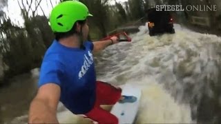 HochwasserFunsport Wakeboarden auf der Landstraße  DER SPIEGEL [upl. by Gilcrest]