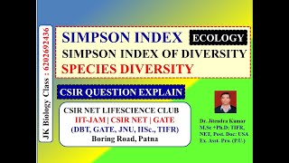 SPECIES DIVERSITY SIMPSON INDEX  SIMPSON INDEX OF BIODIVERSITY   CSIR NET LIFESCIENCE [upl. by Otrebtuc]