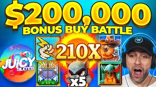 MOST INSANE 200000 BONUS BUY BATTLE vs JuicySlots WINNERS TAKES ALL Bonus Buys [upl. by Maudie]