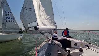 j24 boat pile up at the start and a general recall Black Widow fouled the fleet racing sailboat [upl. by Arvie744]