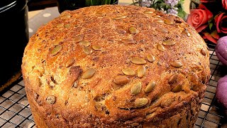 Vollkornbrot mit Honig und Sonnenblumenkernen ganz ohne Kneten Brot in einer Schüssel [upl. by Rola680]