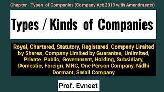 Types of Company under Companies Act 2013Kinds of Companies under Company lawCompany Law in hindi [upl. by Ennaxor103]