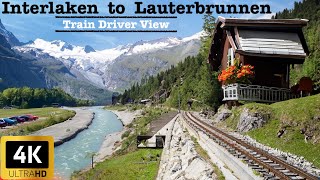 Cab Ride  Interlaken to Lauterbrunnen Switzerland  Train Driver View  4K HDR [upl. by Aihppa]