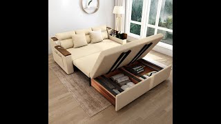 Beige Full Sleeper Sofa Linen Convertible Sofa Bed with Storage amp Side Pockets [upl. by Nerral]