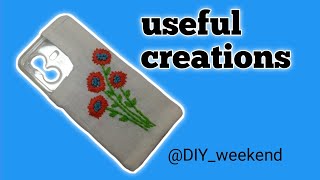 beautiful flowers embroidery cellphone casing  easy and funny stitching  handiworkDIYweekend [upl. by Ttenaj769]