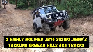 3 Highly Modified Suzuki JB74 Jimny’s Tackling Ormeau Hills 4x4 Tracks [upl. by Nyret]