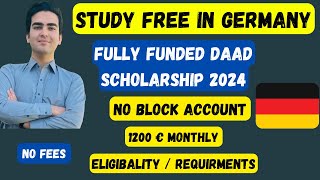 Daad scholarship Germany 2024  No Block Account  International Students Scholarship [upl. by Eimor]