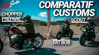 Comparatif customs  HarleyDavidson Fat Bob  Indian Scout  Custom préparé [upl. by Aissila]