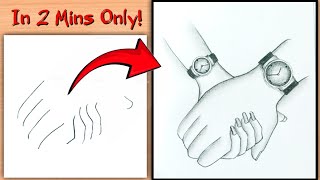 Only in 2 Minutes⁉️🤯 Romantic Couple Holding Hands drawing wearing Couple Watch  easy step by step [upl. by Ogawa843]