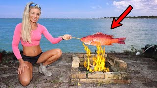 Primitive Technology  WHOLE FISH Catch amp Cook [upl. by Tacy]