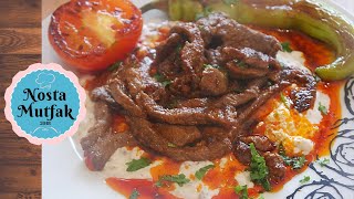 ALİ NAZİK KEBABI TARİFİ  Turkish Ali Nazik Kebab with Eggplant and Yoghurt puree [upl. by Ayisan]