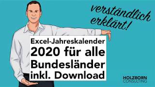 066 Excel Jahreskalender 2020 mit Ferien Feiertagen alle Bundesländer Geburtstagen Download [upl. by Dixie]