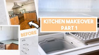 KITCHEN MAKEOVER ON A BUDGET  PAINTING TILES NEW WORKTOP AND A KITCHEN TOUR [upl. by Lysander]