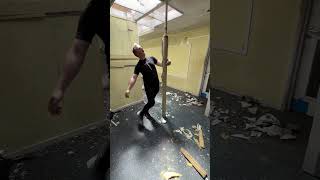 Pole dancing in an abandoned building urbexing funny urbanexploration exploring [upl. by Nevram780]