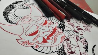 How to Draw Mask Hannya Tattoo [upl. by Takeshi]