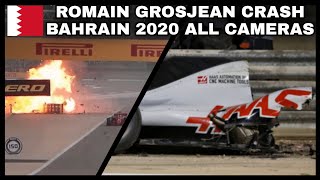 Romain Grosjean Crash Bahrain 2020 All Cameras [upl. by Nosnah]