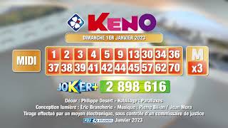 Tirage du midi Keno® du 01 janvier 2023  Résultat officiel  FDJ [upl. by Ellenrahc]