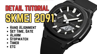 Skmei 2091 Complete Setting Tutorial  Hands Alignment Time Date Alarm etc [upl. by Novonod]