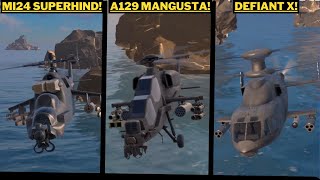 A129 CBT Mangusta Vs MI24 Superhind Vs Defiant X  Modern Warships [upl. by Norvil492]