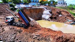 Excellent action of preparing dam adding more rocks amp soils pushing by expert dozer Komatsu D31A [upl. by Olotrab367]